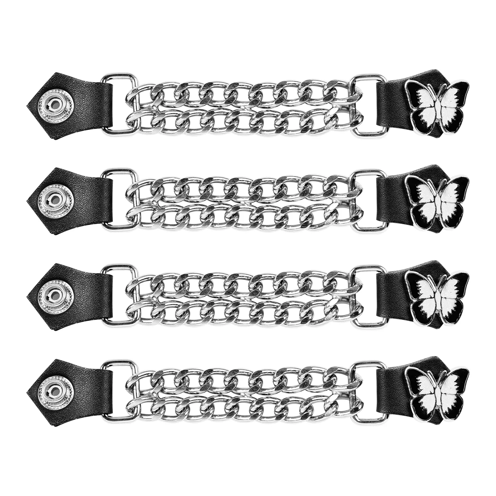 Dream Apparel W/ Steer White Butterfly Graphic Head Vest Extender With Double Chains for Women/Men, Faux Leather Motorcycle Biker Vest Extender - 4pcs Set
