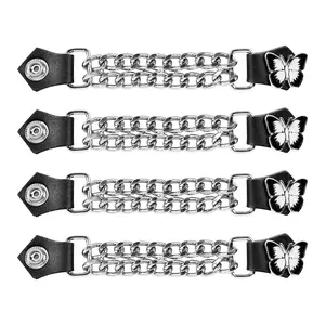 Dream Apparel W/ Steer White Butterfly Graphic Head Vest Extender With Double Chains for Women/Men, Faux Leather Motorcycle Biker Vest Extender - 4pcs Set