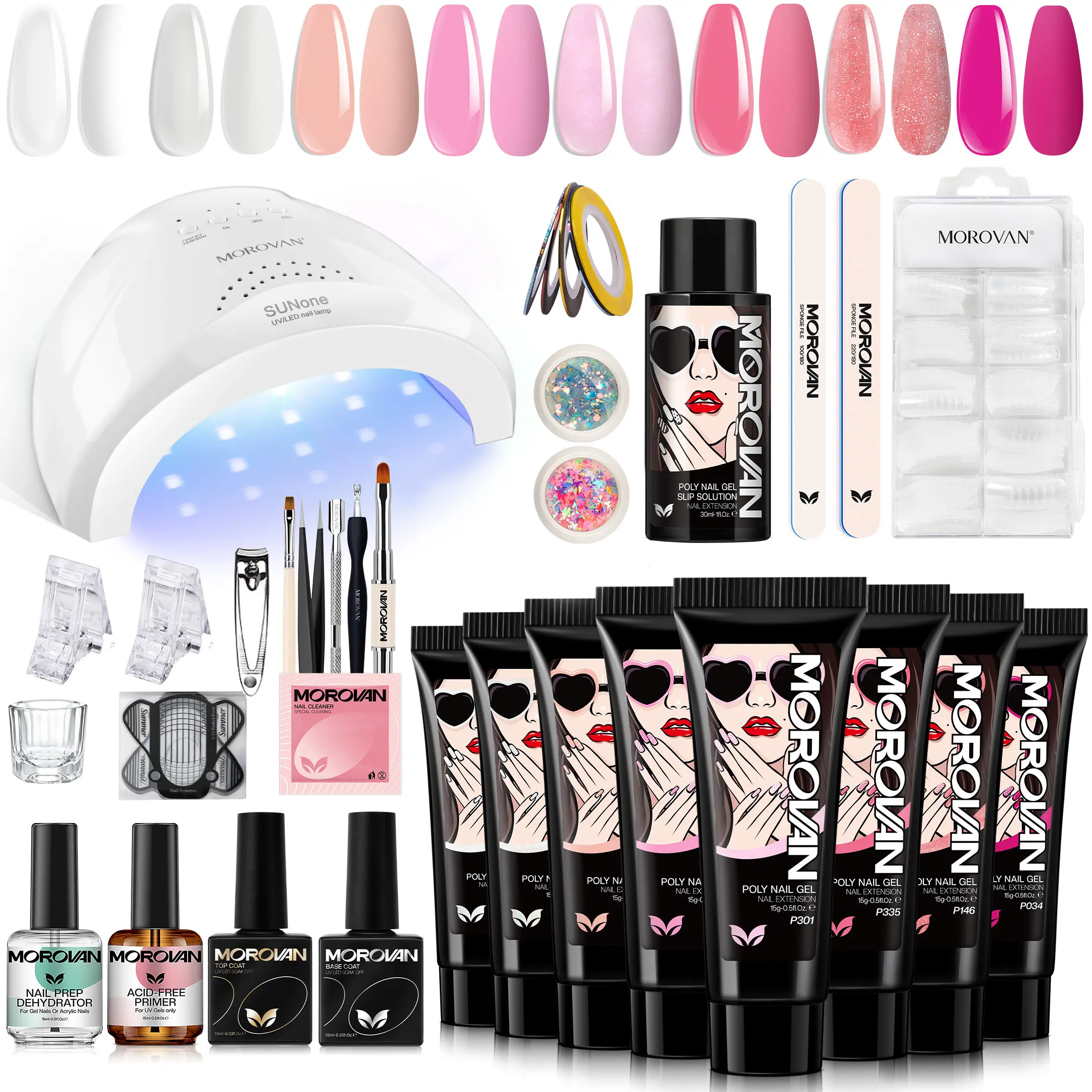 Morovan Professional Poly Gel Nail Kit Poly Gel Kit with U V Lamp 48W and all nail tools for Beginners with Everything Nail Tips Kit Manicure