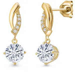 Gem Stone King 10K Yellow Gold Infinity Drop Earrings for Women | Round 6.5MM Gemstone Birthstone with Lab Grown Diamond Accents | Fine Gold Jewelry for Her Mom Wife