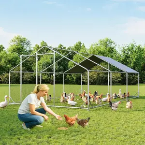 Aoxun Large Metal Chicken Coop, Outdoor Chicken Runs for Yard with Cover, Spire Roof Hen House Enclosure with Security Lock, Walk-in Cage Peak Hen House for Yard Farm (10x20x6.4 FT)