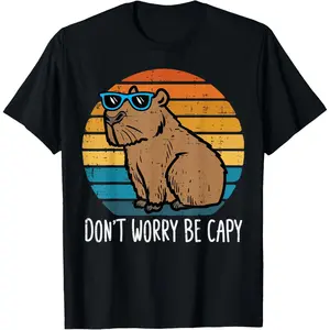 Dont Worry Be Capy Capybara Retro Men Boys Kids Youth Women T-Shirt Pure Cotton Graphic Tees Menswear Top: Gifts for Men & Women