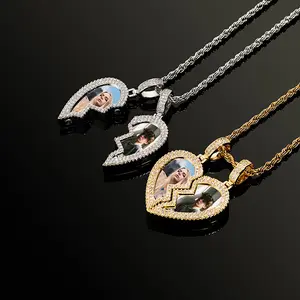 520 Valentine's Day Gift Zircon Magnetic Heart shaped Couple Pendant Necklace Commemorative Day Couple Friends Family DIY Photo Pendant for Men and Women party gift