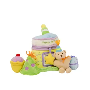 Genius Baby Toys Baby's 1st Birthday Cake and Playset with Teddy Bear Stuffed Animal Interactive Sensory Toys for Boys and Girls