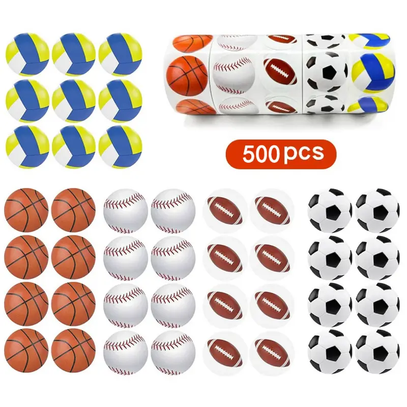 500pcs/1roll football, basketball, volleyball, rugby stickers teacher reward supplies reward decorative pattern labels stickers