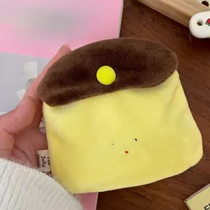 Cute Handmade Caramel Pudding Coin Purse, Creative Mini Plush Portable Earphone ID Holder, Compact Card Case for On-The-Go Storage