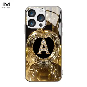 New Luxury Letter Electroplated Glass Phone Case for iPhone 16 Pro Max, iPhone 15 Pro Max, Simple Design, Drop Resistant