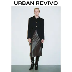 URBAN REVIVO Women's Lapel Long Sleeve Fitted Skater Jacket with Metal Buttons (UIH140013) - 2025 Elegant Trendy Versatile Look Outerwear for Casual OOTD, Women's Coats