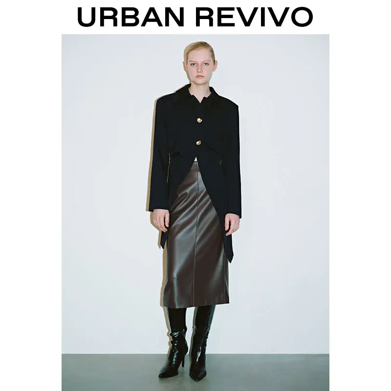 URBAN REVIVO Women's Minimalist Long Sleeve Fitted Skater Jacket with Lapel Collar and Metal Buttons, Longsleeves