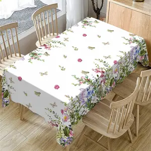 Floral Pattern Tablecloth, Rectangular Tablecloth, Decorative Tablecloth for Home Kitchen Dining Room, Table Decoration Supplies for Indoor & Outdoor