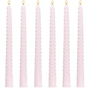 6 Pack 10 Inch Pale Pink Spiral Taper Candles for Holiday Home Decoration, Unscented Dripless Twisted Candlesticks for Dinner Party Wedding Baby Shower and Easter