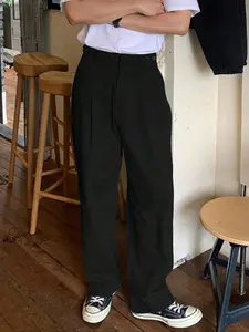 Men's Solid Color Straight Leg Pants, Regular Fit Casual Comfy Wide Leg Trousers for Summer, Men's Bottoms for Daily Wear, Beige, Casual Streetwear Trousers