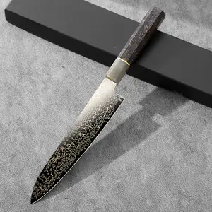 YUANREN San-Cu 8'' Culinary Kitchen Knife AUS-10 Stainless Steel Damascus 67 Layers Carbon Fiber Handle Marbled Texture Cap