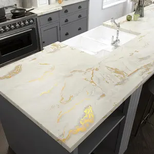 15.7" x 118" Beige Gold Marble Contact Paper – Waterproof Peel and Stick Matte Vinyl for Countertops, Kitchen, Bathroom & Tables