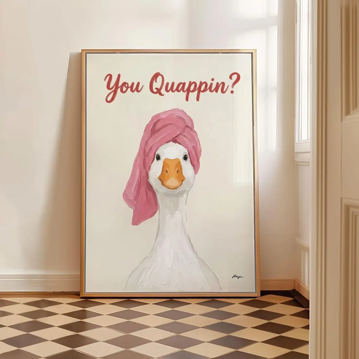 Funny Goose Bathroom Wall Art, Vintage Animal Poster, Quirky Restroom Decor, Cozy Toilet Artwork | Frameless Poster I