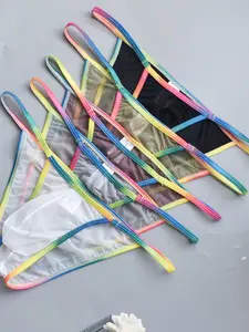 Men's Ultra-Thin Transparent High Elasticity Thong Underwear, Soft Breathable Sexy Sheer Rainbow Edge, Comfortable Fashion Lingerie