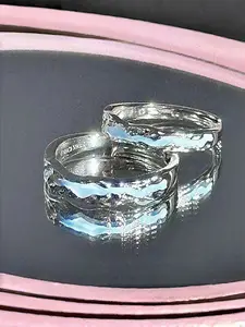 Silver Color Glow-In-The-Dark Enamel Ring Set, Couple Matching Rings, Anniversary Gift, Friends Bff Jewelry, Night Light Fluorescent Design