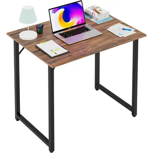 Classic 32 Inch Computer Desk Brown Office Desk with Metal Frame Adjustable Feet Water Resistant Scratchproof Surface Sturdy Writing Table for Home Office or Study Pack of 1