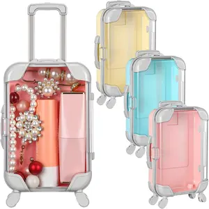 3 Pcs Mini Plastic Suitcase False Eyelashes Tray Luggage Trolley Candy Box Clear Packaging Case Party Favor Box for Jewelry Cosmetic Hairpins Storage (Pastel Color,7 x 3.7 x 2 Inch)