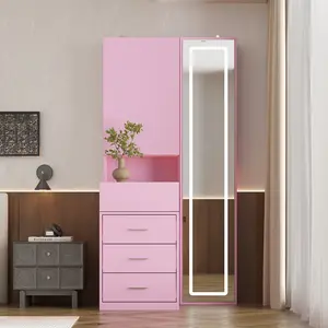 FUFU&GAGA 3 Colros Makeup Vanity Desk with Mirror and 3-Colors LED Lights, Smart Touch Dressing Table with 3 Drawers and Door Sliding Tabletop