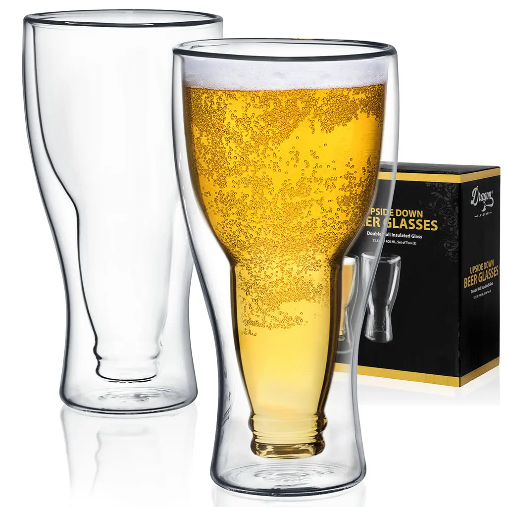 Dragon Glassware 13.5 oz Upside Down Beer Glass - Unique Drinkware Set Bottle