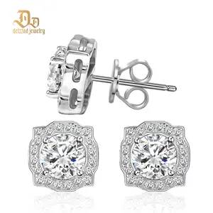 Delzzad 18K Gold-Plated Luxury Earrings Round VVS Synthetic Moissanite S925 Stud Earrings Jewelry Perfect Birthday Mother’s Day Christmas Gift for Men Women Wedding Set