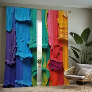 2-Piece Colorful Mud Print Curtains, Fashionable Rod Pocket Window Drapes for Bedroom & Living Room, Comfortable Atmosphere, Easy Installation, Home Decoration Curtain