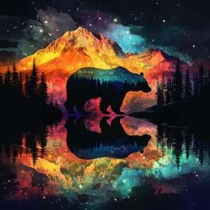 5D DIY Full Drill Round Diamond Painting - Diamond Painting Kit Bear Mountain Mosaic Canvas DIY Wall Art, Home Wall Decoration