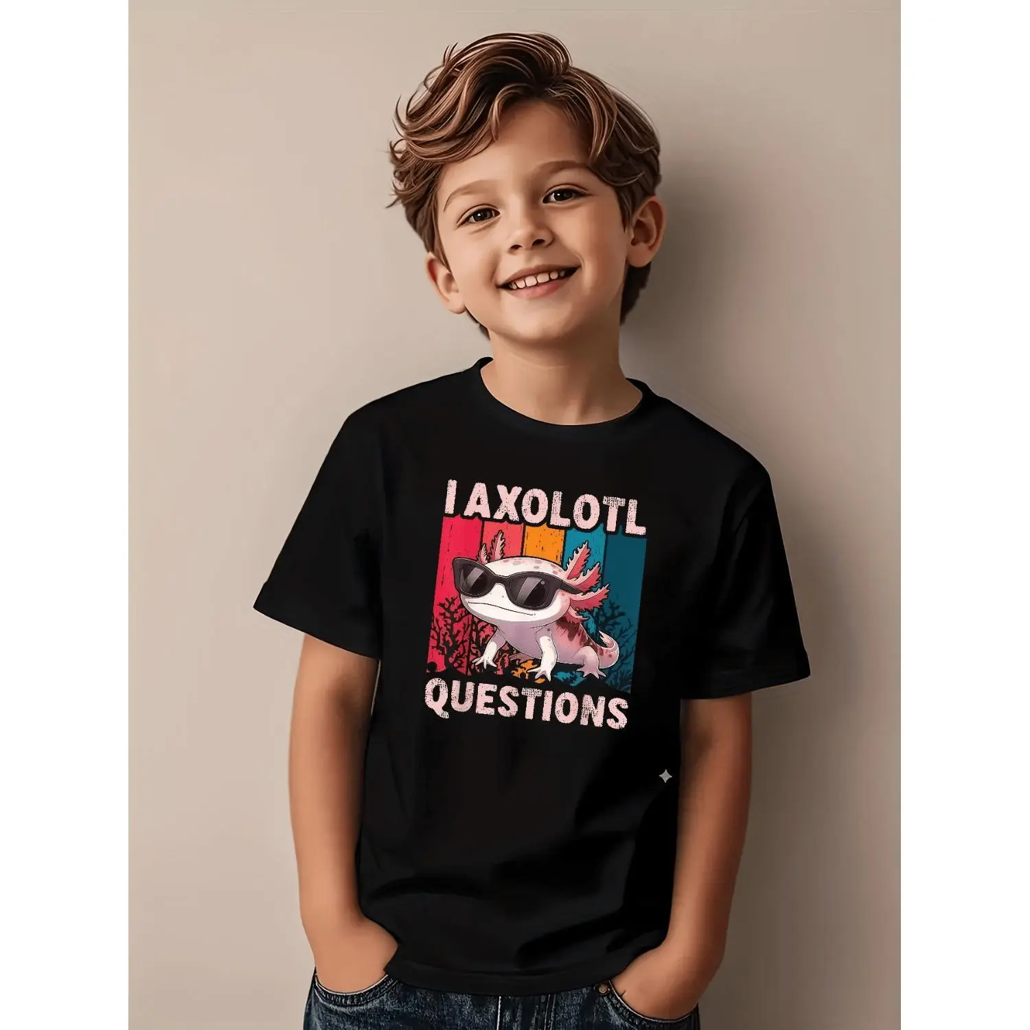 Colorful Axolotl Graphic TShirt for Boys and Girls Retro Style Fun Casual Summer Short Sleeve Tee with Bold Design Round Neck Soft Stretch Fabric