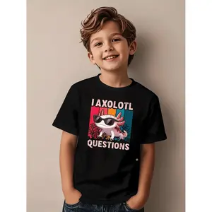 Colorful Axolotl Graphic TShirt for Boys and Girls Retro Style Fun Casual Summer Short Sleeve Tee with Bold Design Round Neck Soft Stretch Fabric