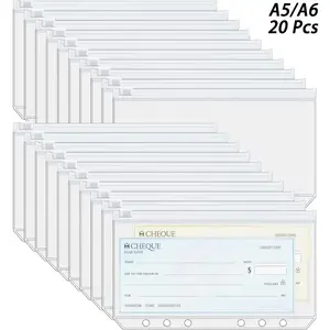 20Pcs A6/a5 Ring Binder Pockets with 6 Holes, Budget Management Envelope, Zipper Bag Folder, 6-Ring Notebook, Loose Leaf Insert Bags