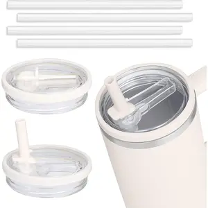 2 Pack 40 oz Tumbler Flip Straw Leak Proof Lid Replacement Fit for Stanley Quencher,40 oz Tumbler Lid Replacement for Stanley Cup,No Spill Proof Straw Cover for Stanley Cup Accessories (Cream White)