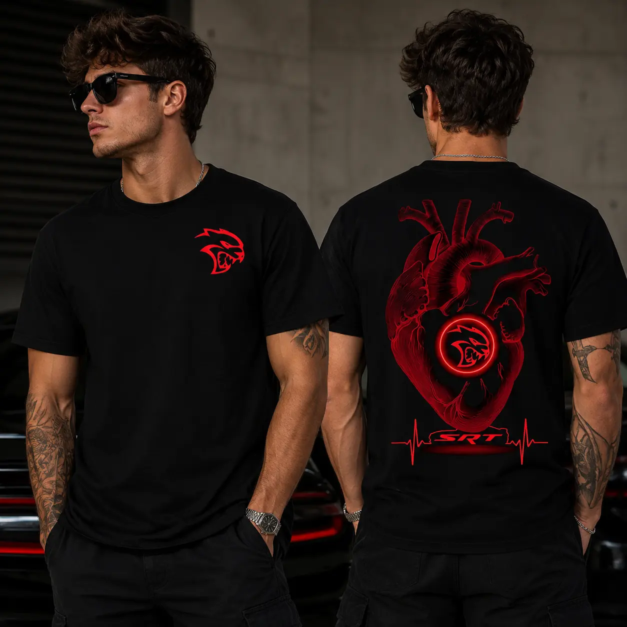 SRT Hellcat Heartbeat Shirt, Dodge Muscle Car Graphic Tee, Unisex Cotton T-Shirt Car Enthusiast Gift Idea Fan Men Top