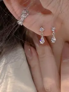 Adorable Waterdrop Zircon Earrings, Delicate Small Diamond Studs, Unique Non-Repeat Design, Silver Color, Perfect for Daily Wear