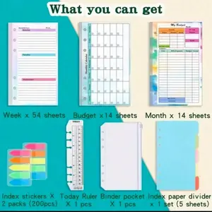 Monthly Weekly Planner Refill Budget Paper Kit For A6 Binder Cover, 6-Ring Planner Accessories, Cash Organizer (Green)