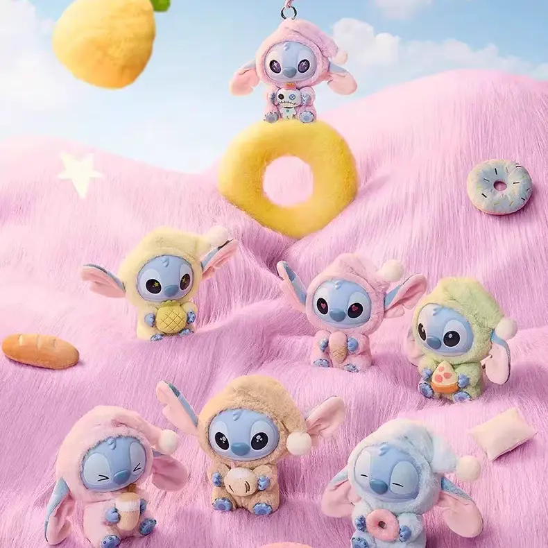 Disney Stitch "Eat Something Before Sleep" Collection Vinyl Plush Blind Box - Unisex Random Surprise, PVC Hanging Charm, Bag Decor, Sealed Hobby Box, Cartoon Character Collectible, Ideal Birthday Gift for Kids, Adding Charm Accessory, Blindbags Toy