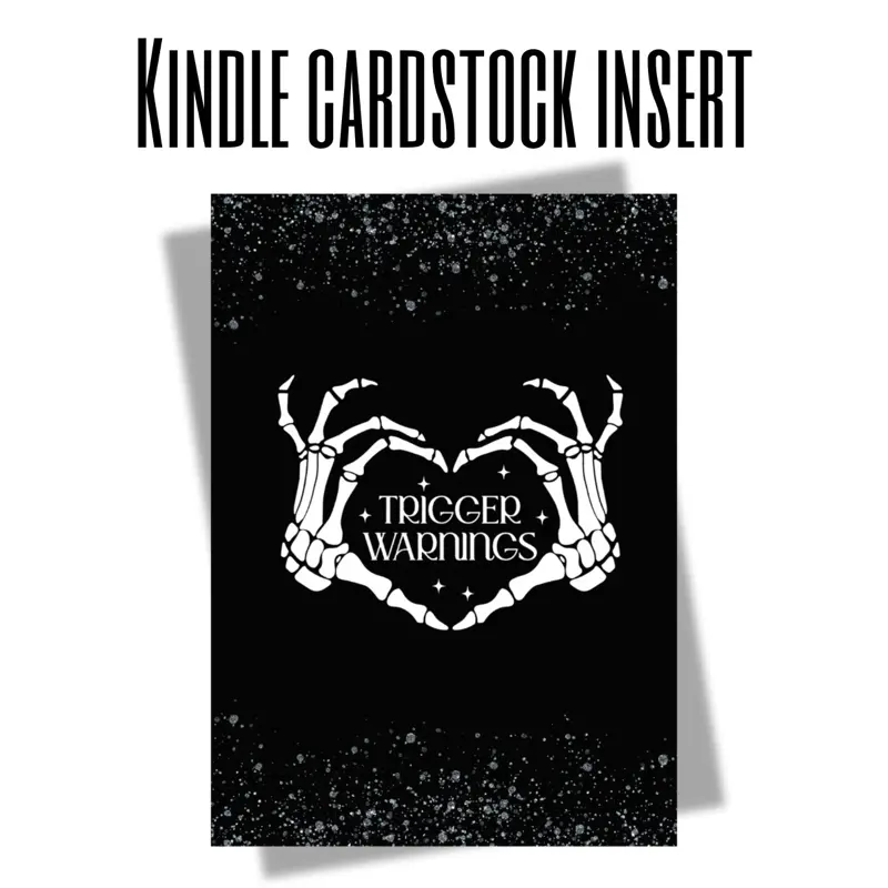 Laminated Paper Cardstock Insert for Kindle - Trigger Warning Design, Glossy or Glitter Finish, Removable, Reusable, Fits Multiple Models, Bookish Decor for Dark Romance Lovers