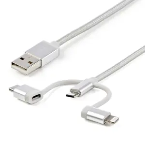 Startech LTCUB6GR 6 ft. Durable USB Multi-Charging Sync Cable - Silver, Universal Connector for Mobile Phones, Android Devices & Electronics Charger Compatibility