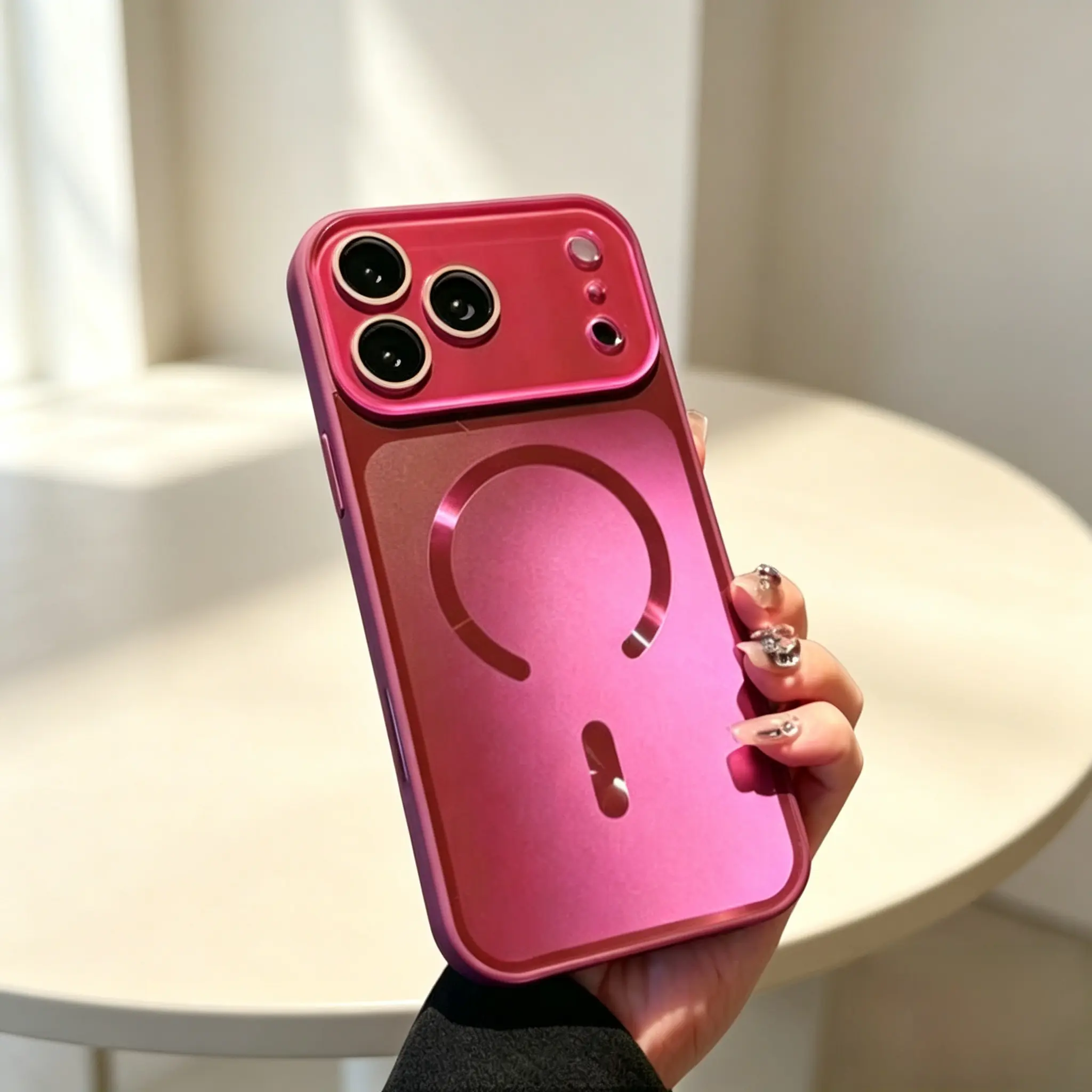 MagSafe Compatible TPU+PC Casing for iPhone 17/16/15 Pro Max Multi-Model Smartphone, Durable Shockproof Accessory with Panoramic Large Window, Shimmer Flow Design, Built-in Lens Protector, Customized Protection