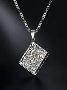 1Pc Stainless steel Bible pendant necklace, unisex, can be opened, features a prayer Bible design, vintage-style miniature readable verses, a commemorative piece of faith, Jewelry Gift