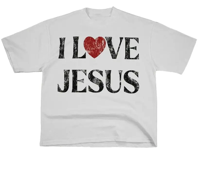 Vintage I Love Jesus Print Short Sleeve T-Shirt Menswear Top Underwear Tshirt Cotton Polyester Graphic Round Neck Casual