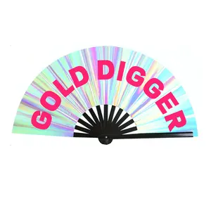 1pcs Gold Digger Folding Fan Bamboo Hand Fan Gifts Decoration Home Dancing Party Wedding Spring Decor Doormat Laser Light Night Club Concert Kung Fu Fan Martial Arts Performance
