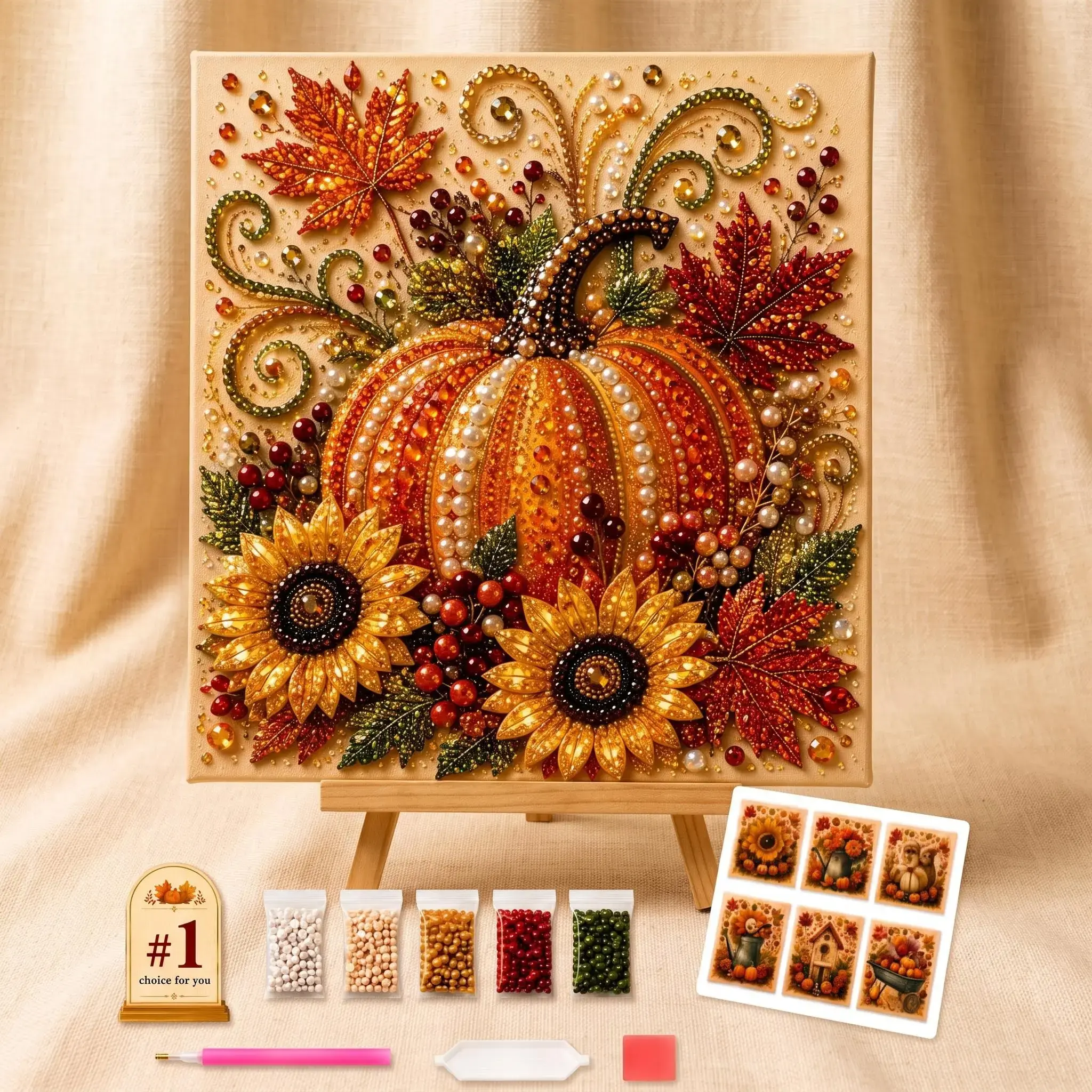 Autumn Pumpkin Pearl Painting Kit - Beginner-Friendly 12x12in DIY Craft Kit for Adults, Selected Fall Scenes, Relaxing Sparkling Art Project (DIY Painting Supplies)