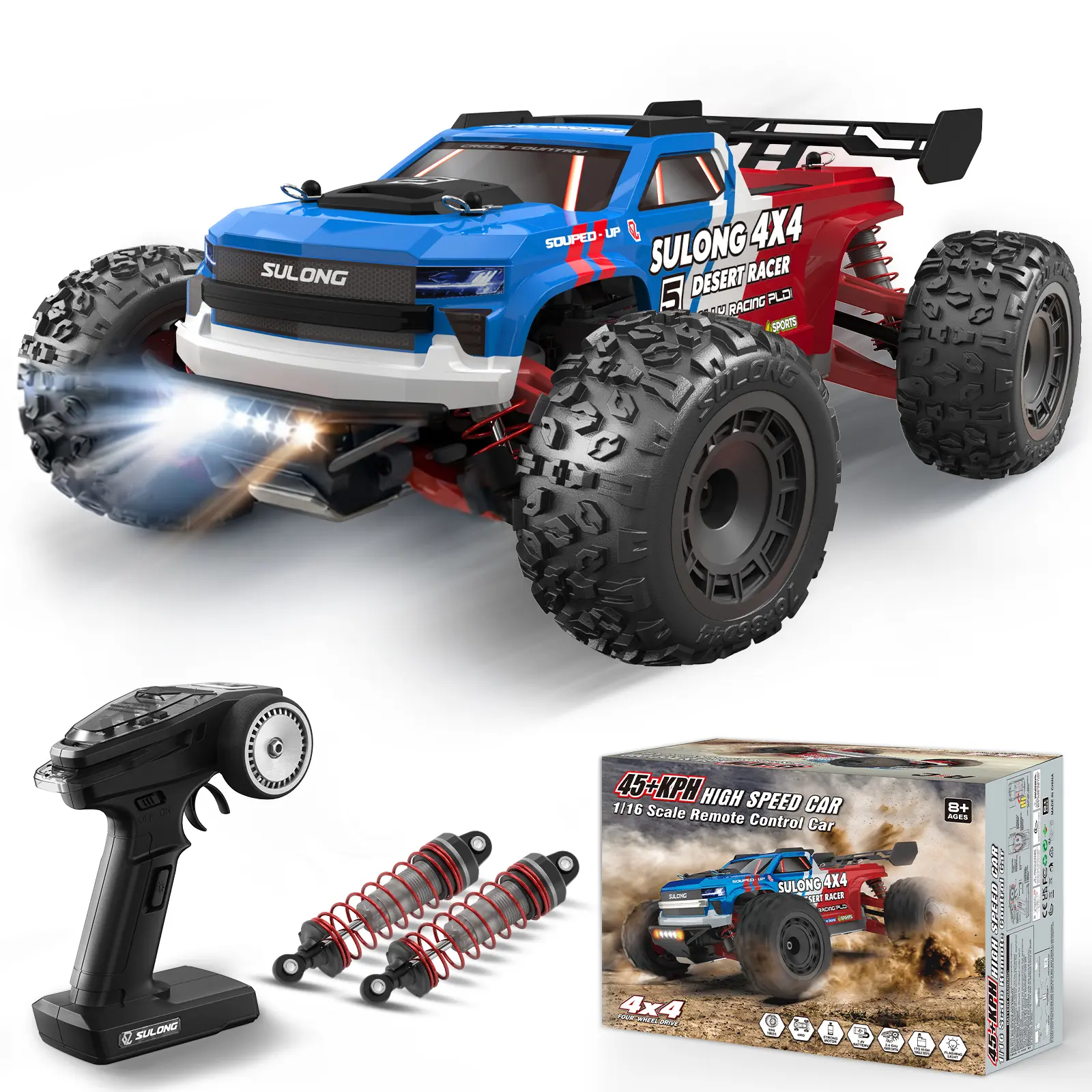 1/16 RC Cars 45 KPH , 4WD All Terrain Remote Control Car, Offroad RC Truck with 2 Batteries, 60 Min Playtime, 4X4 Hobby Grade RC Vehicle for Teens & Adults