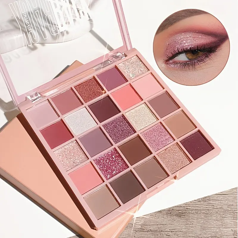 25-Shade Assorted Colors Eyeshadow Palette - Soft Glam & Brown Shade Options, Light Brown/Rose Red Hues, Matte-Satin Finishes, Richly Pigmented, Water-Resistant, Ideal for Daily Makeup, Soft Glam Eyeshadow