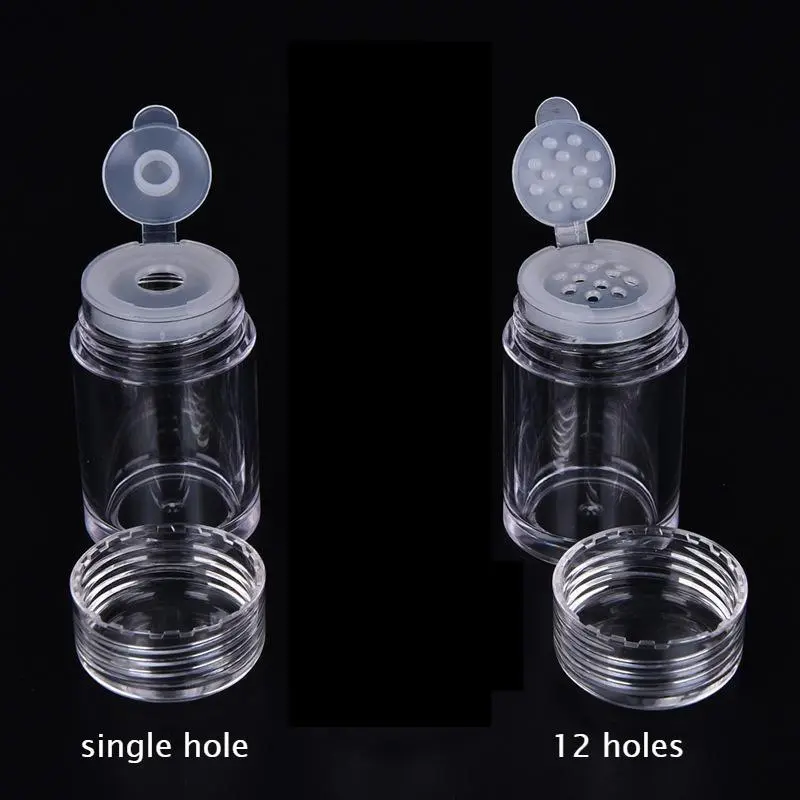 Cosmetic storage bottle with threaded cap and filter - suitable for loose powder, glitter powder, beads, etc. -Compact and portable design, made of durable transparent plastic, suitable for household and travel essentials.