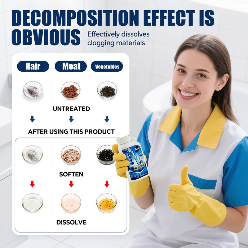 Powerful Pipe Dredging Agent for Kitchen and Toilet Pipelines - Dissolves 200+ Blockages and Kills 99% of Bacteria