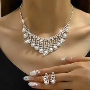 Pearl Necklace & Earrings Set, Classic White Pearl Jewelry Set, 2-Piece Matching Set, Elegant Gift for Women Bridal Birthday