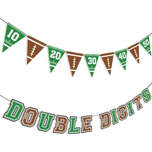 10th Football Birthday Banner Sign Decorations Double Digits Photo Props Happy 10th Birthday Banner for Boys  Football Themed 10 Year Old Boys Birthday Party Supplies Decorations Decor Favors