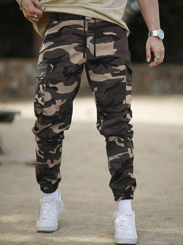 Men's Camo Print Drawstring Waist Cargo Pants, Regular Fit Casual Comfy Elastic Waist Trousers for Daily Wear, Casual Joggers, Men's Bottoms for All Seasons
